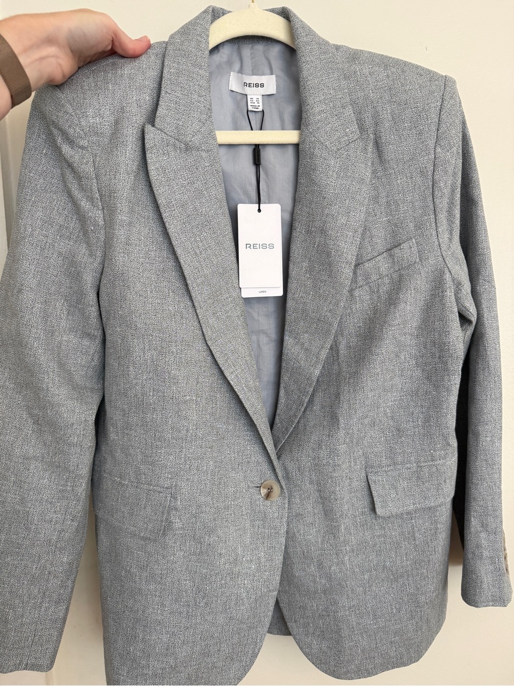 Reiss sz 10 Willow linen blend blue/Light Gray Single-Button Tailored Blazer